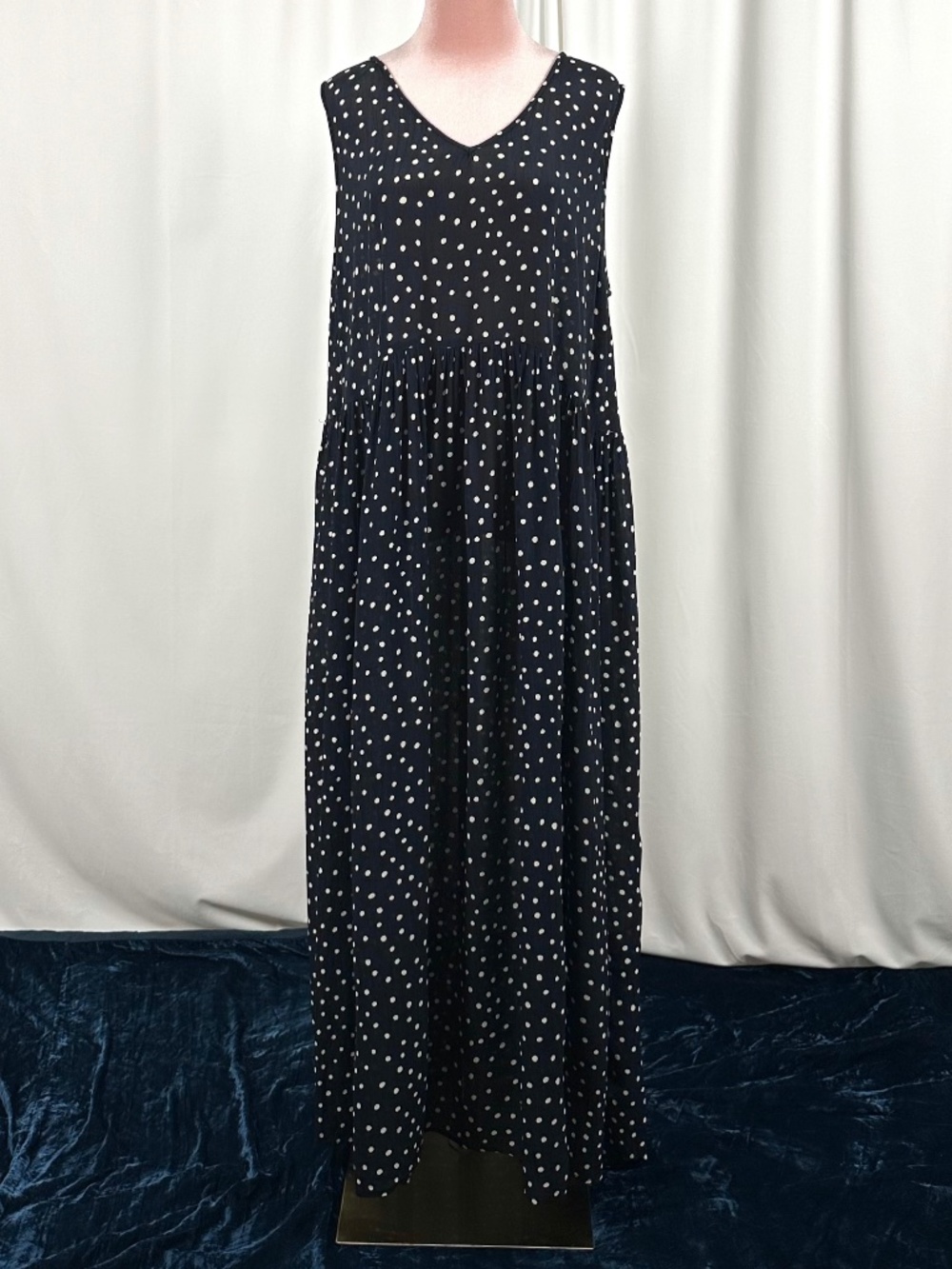 Black Polka Dot Maxi Dress – Sheer Flowy Sleeveless Minimalist Dress